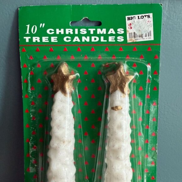 Vintage 10" Christmas Tree Candles  White Gold Taper w Star Topper Set Of 2 - Picture 2 of 6